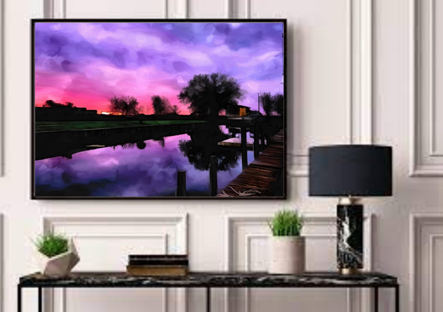 Amethyst Evening - River Scene at Sunset - Fine Art print ready to frame, Gallery Wrapped Canvas
