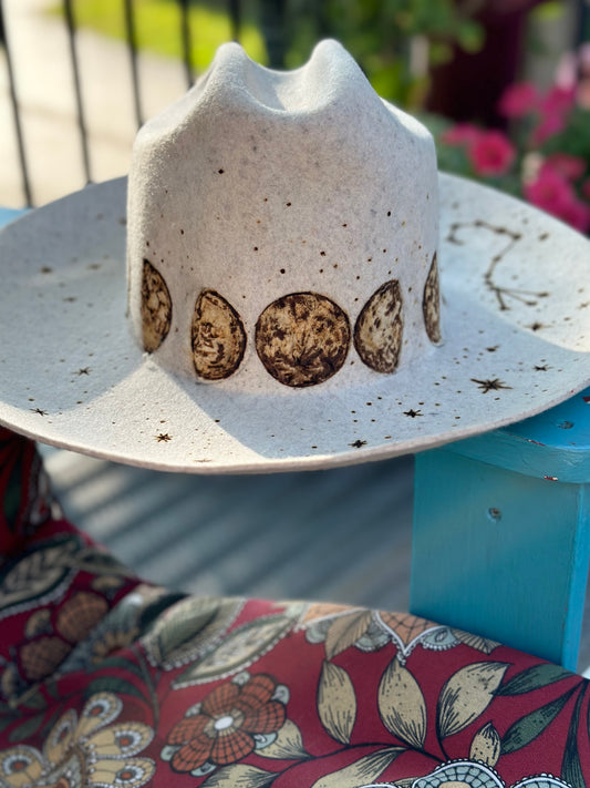 GigiPip "Ezra" Western Hat - Pale Gray - Moon Phases and Zodiac