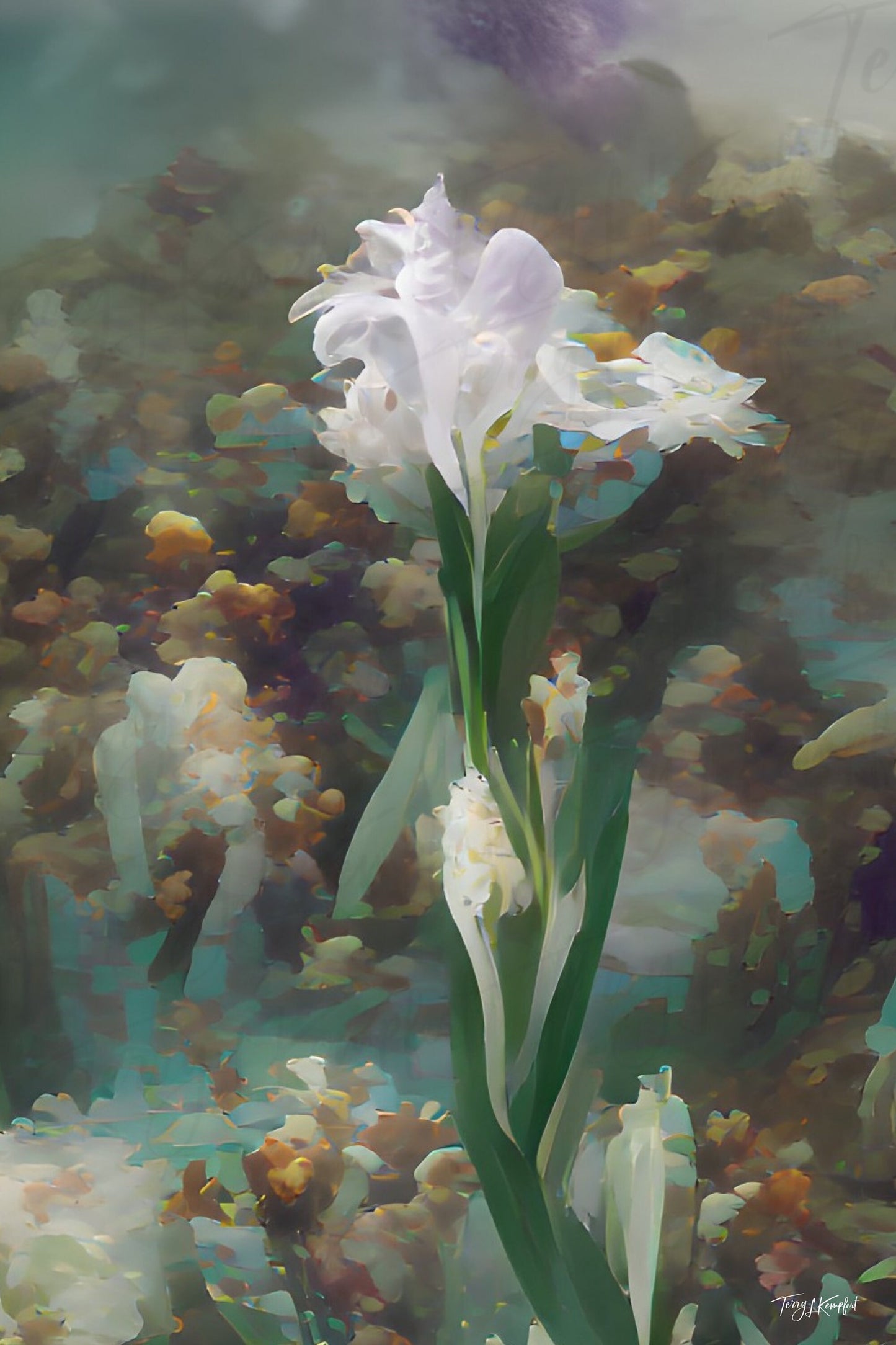 White Takes Flight - Snow White Iris painting - Fine Art print ready to frame, Gallery Wrapped Canvas -  multiple size options.