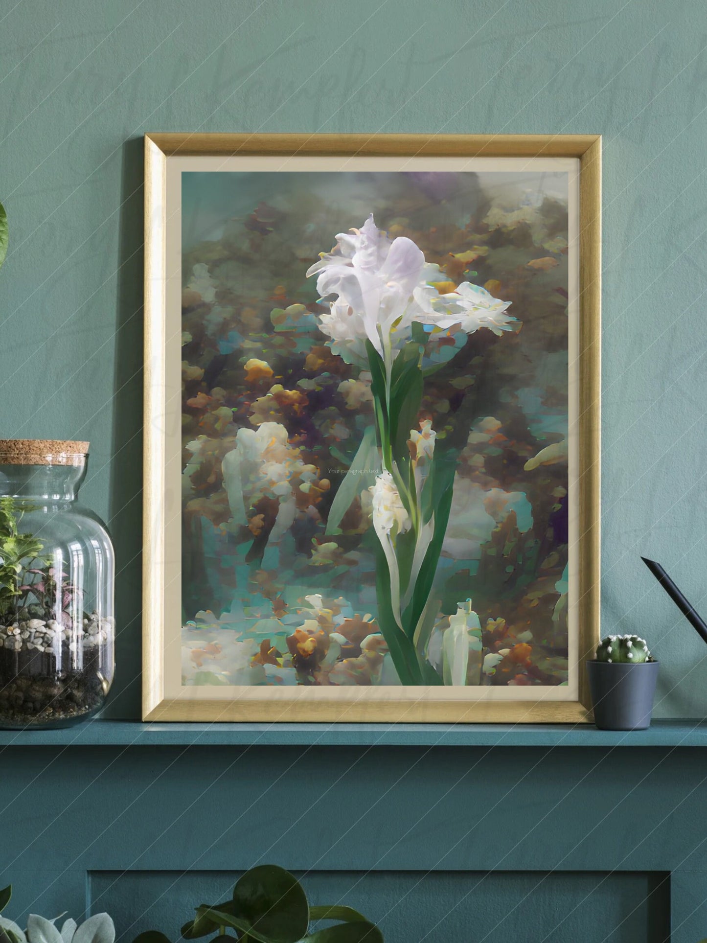 White Takes Flight - Snow White Iris painting - Fine Art print ready to frame, Gallery Wrapped Canvas -  multiple size options.